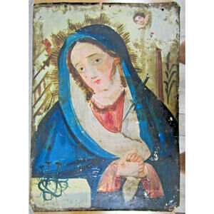 Oil on Tin Retablo Nuestra Senora de los Dolores (Our Lady of Sorrows) 19th c